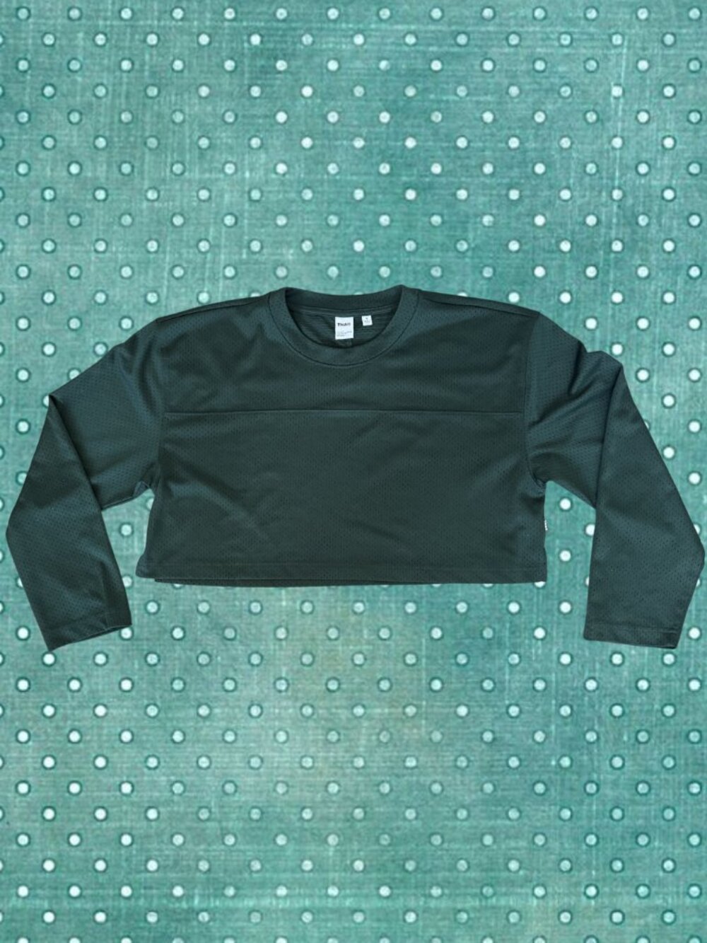 Aritzia TNA Cropped Mesh Long Sleeve Top Dark Green Athletic Activewear